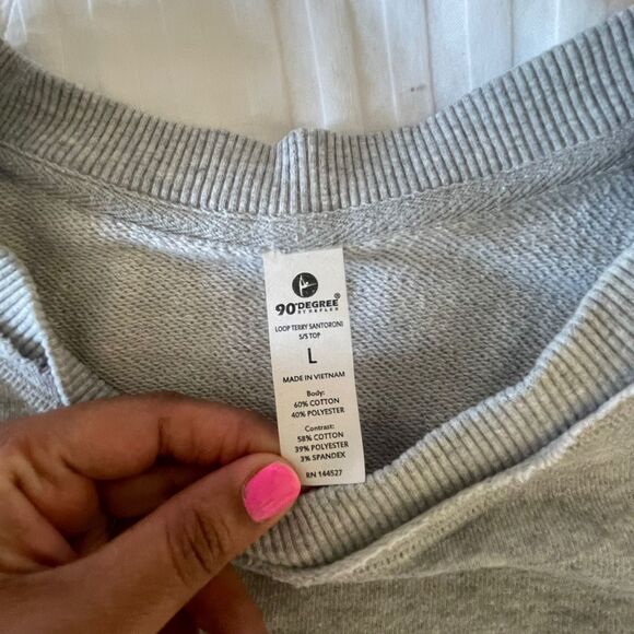 90 DEGREE BY REFLEX Women's Oversize Loop Top Gray Terry T-Shirt Tee Size L - Picture 7 of 8